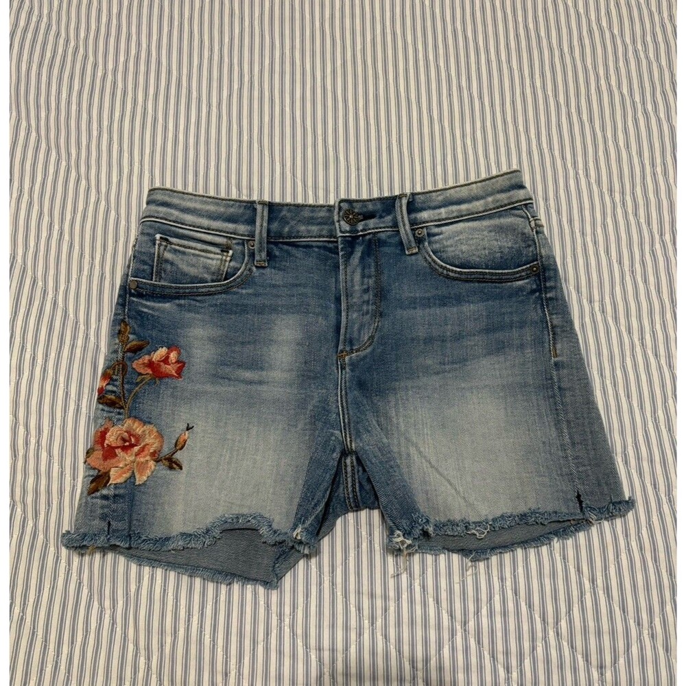 Driftwood Lulu Denim Shorts Womens 25 Light Wash Floral Embroidered Boho Whimsy